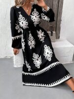 Rochie Lunga Senona Neagra Cu Print Alb - imagine 4