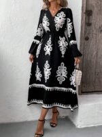 Rochie Lunga Senona Neagra Cu Print Alb - imagine 5