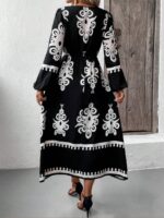 Rochie Lunga Senona Neagra Cu Print Alb - imagine 2