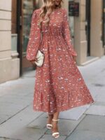 Rochie Lunga Kenda Portocalie Cu Model Floral Alb