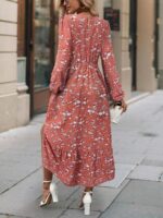 Rochie Lunga Kenda Portocalie Cu Model Floral Alb - imagine 2