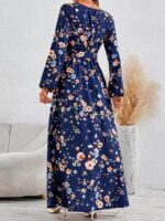 Rochie Lunga Lindita Albastra Cu Model Floral Multicolor - imagine 2