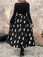 Rochie Lunga Tiare Neagra Cu Model Cu Pene Multicolore - imagine 2