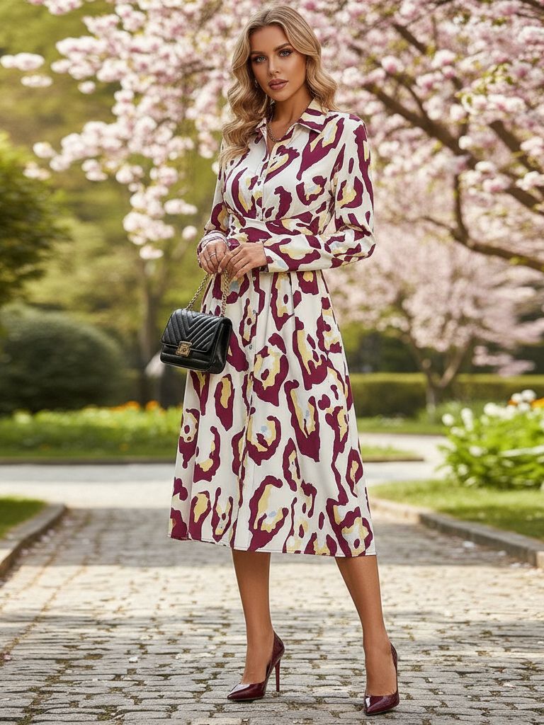 761 Rochie Midi Elizaveta Alba Cu Print Multicolor - imagine 1