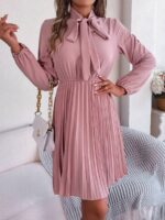 Rochie Scurta Gudfina Roz Pudra cu Pliuri - imagine 3