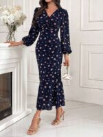 Rochie Lunga Bojana Bleumarin Inflorata - imagine 3