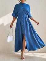 Rochie Lunga Blerina Albastra Cu Nasturi - imagine 3