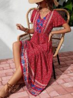 Rochie Lunga Runhild Rosie cu Print Floral Albastru