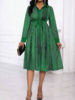 Rochie Midi Adryanne Verde cu Print Negru - imagine 3