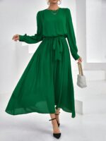 Rochie Lunga Aferdita Verde Cu Cordon