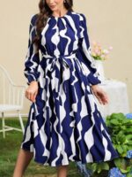 Rochie Midi Maia Albastra Cu Print Alb