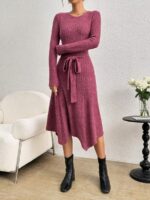 Rochie Midi Iustina Roz Inchis Cu Cordon