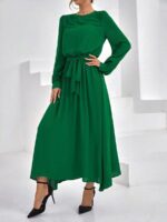 Rochie Lunga Aferdita Verde Cu Cordon - imagine 3