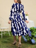 Rochie Midi Maia Albastra Cu Print Alb - imagine 2