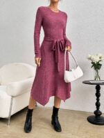 Rochie Midi Iustina Roz Inchis Cu Cordon - imagine 3