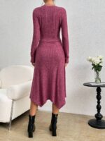 Rochie Midi Iustina Roz Inchis Cu Cordon - imagine 2