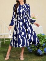 Rochie Midi Maia Albastra Cu Print Alb - imagine 3