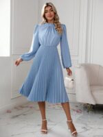 Rochie Midi Hilda Bleu Cu Pliuri - imagine 3