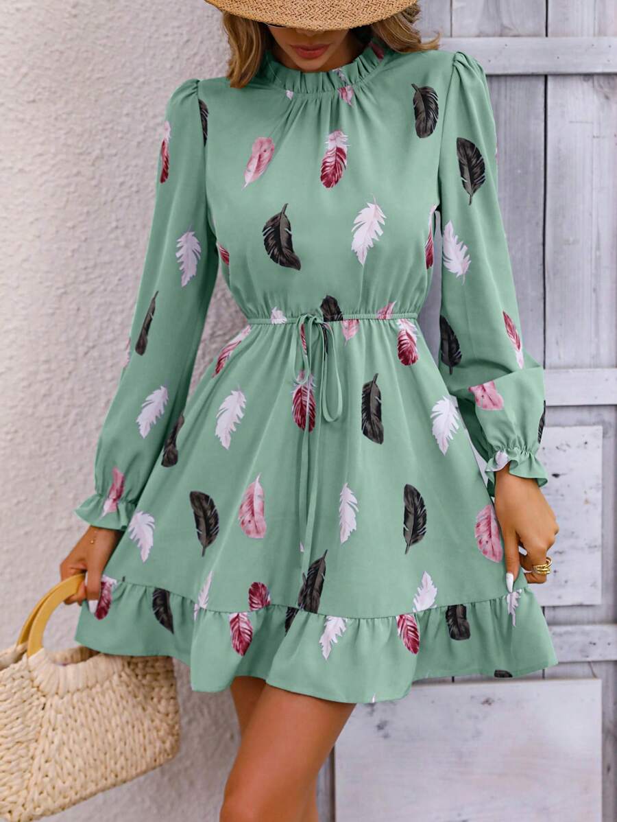 94 Rochie Scurta Pippa Vernil Cu Model Cu Pene Multicolore - imagine 1
