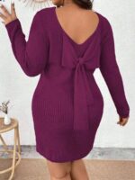 Rochie Tricotata Scurta Carmida Violet Cu Funda La Spate - Marimi Mari - imagine 2