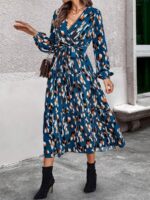 Rochie Midi Aislinn Bleumarin cu Print Leopard