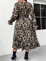 Rochie Midi Carleen Neagra cu Print Crem - Marimi Mari - imagine 2