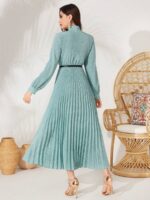 Rochie Lunga Kaida Vernil cu Buline Albe si Curea - imagine 2