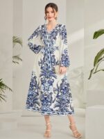 Rochie Midi Nichole Alba cu Print Albastru