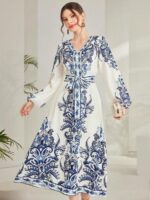Rochie Midi Nichole Alba cu Print Albastru - imagine 3