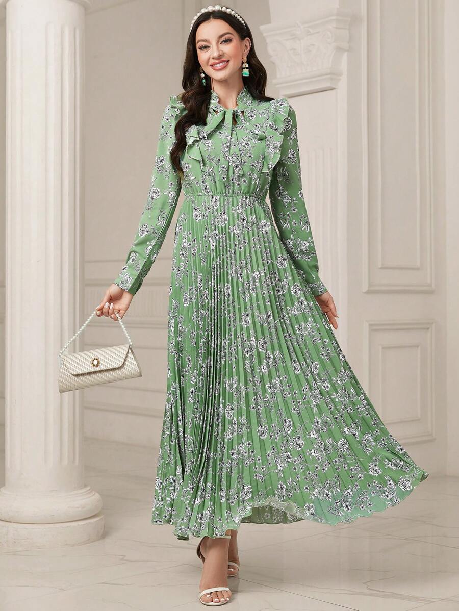 Odeta1 Rochie Lunga Odeta Vernil cu Print Floral Alb - imagine 1