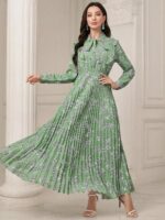 Rochie Lunga Odeta Vernil cu Print Floral Alb - imagine 3