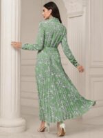 Rochie Lunga Odeta Vernil cu Print Floral Alb - imagine 2