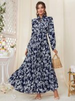 Rochie Midi Olesia Bleumarin cu Print Floral Alb