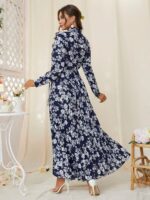 Rochie Midi Olesia Bleumarin cu Print Floral Alb - imagine 2