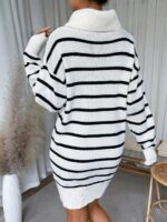 Rochie Scurta Tricotata Telse Alba cu Dungi Negre - imagine 2