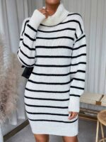 Rochie Scurta Tricotata Telse Alba cu Dungi Negre - imagine 3