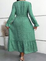 Rochie Midi Xanthe Verde cu Floricele Albe - Marimi Mari - imagine 2