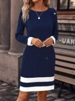 Rochie Scurta Mady Bleumarin cu Dungi Albe - imagine 3