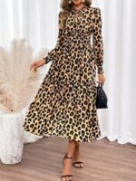 Rochie Midi Georgia Bej cu Print Leopard Negru