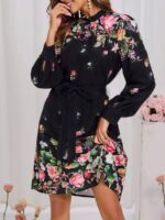 Rochie Scurta Carola Neagra cu Print Floral Roz