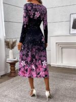 Rochie Midi Ava Neagra cu Print Floral Mov - imagine 2