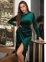 Rochie Midi Gloria Verde din Catifea