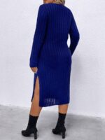 Rochie Tricotata Midi Reiko Albastra - Marimi Mari - imagine 2
