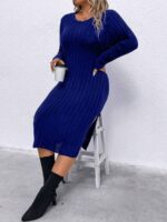 Rochie Tricotata Midi Reiko Albastra - Marimi Mari - imagine 3