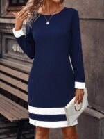 Rochie Scurta Mady Bleumarin cu Dungi Albe