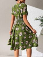 Rochie Midi Gina Kaki cu Print Floral Alb - imagine 2