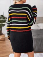 Rochie Tricotata Scurta Doyniss Neagra cu Dungi Multicolore - Marimi Mari - imagine 2