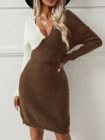 Rochie Tricotata Scurta Perry Maro cu Alb - imagine 3