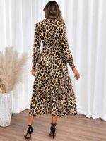 Rochie Midi Georgia Bej cu Print Leopard Negru - imagine 2