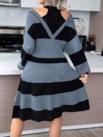 Rochie Tricotata Scurta Lilith Gri cu Dungi Negre - Marimi Mari - imagine 2